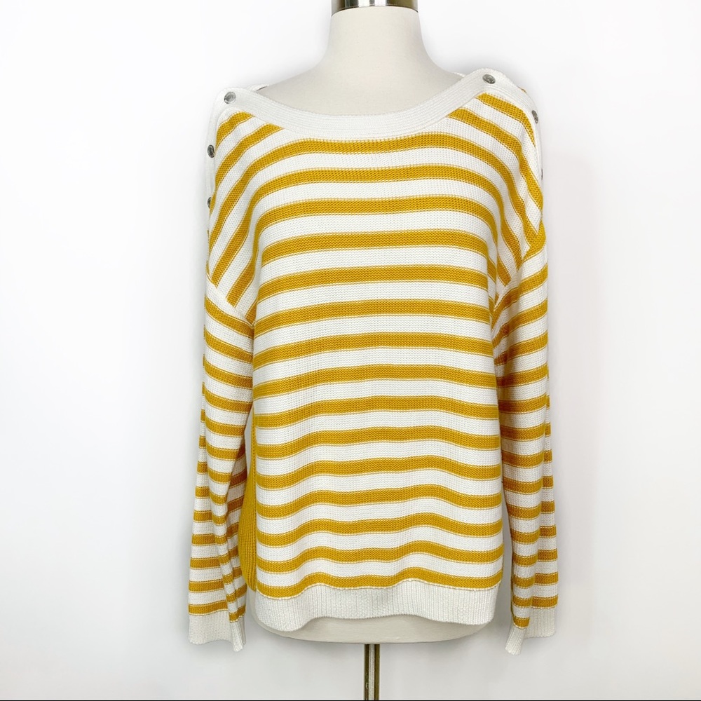 Calvin Klein Jeans White & Mustard Striped Sweater
